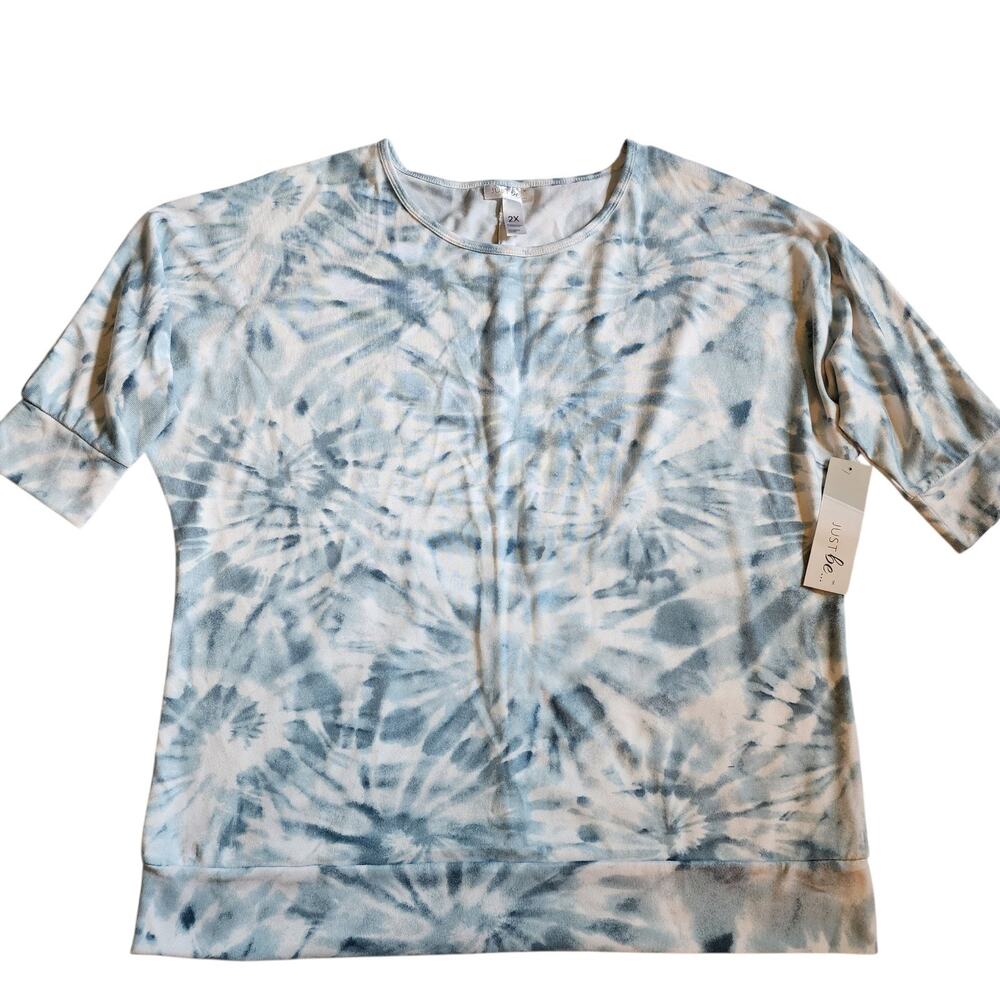 Just Be Womens Pullover Sweater Size 2X Blue Tie Dye Dolman Soft Thin Knit